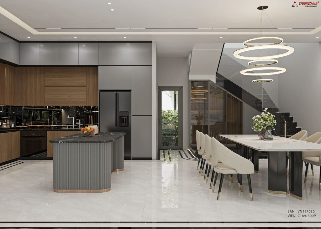 Sàn sử dụng gạch vân đá marble cho không gian bếp Sàn sử dụng gạch vân đá marble cho không gian bếp