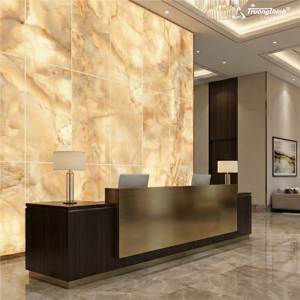 Phòng khách và sảnh sử dụng gạch vân Onyx