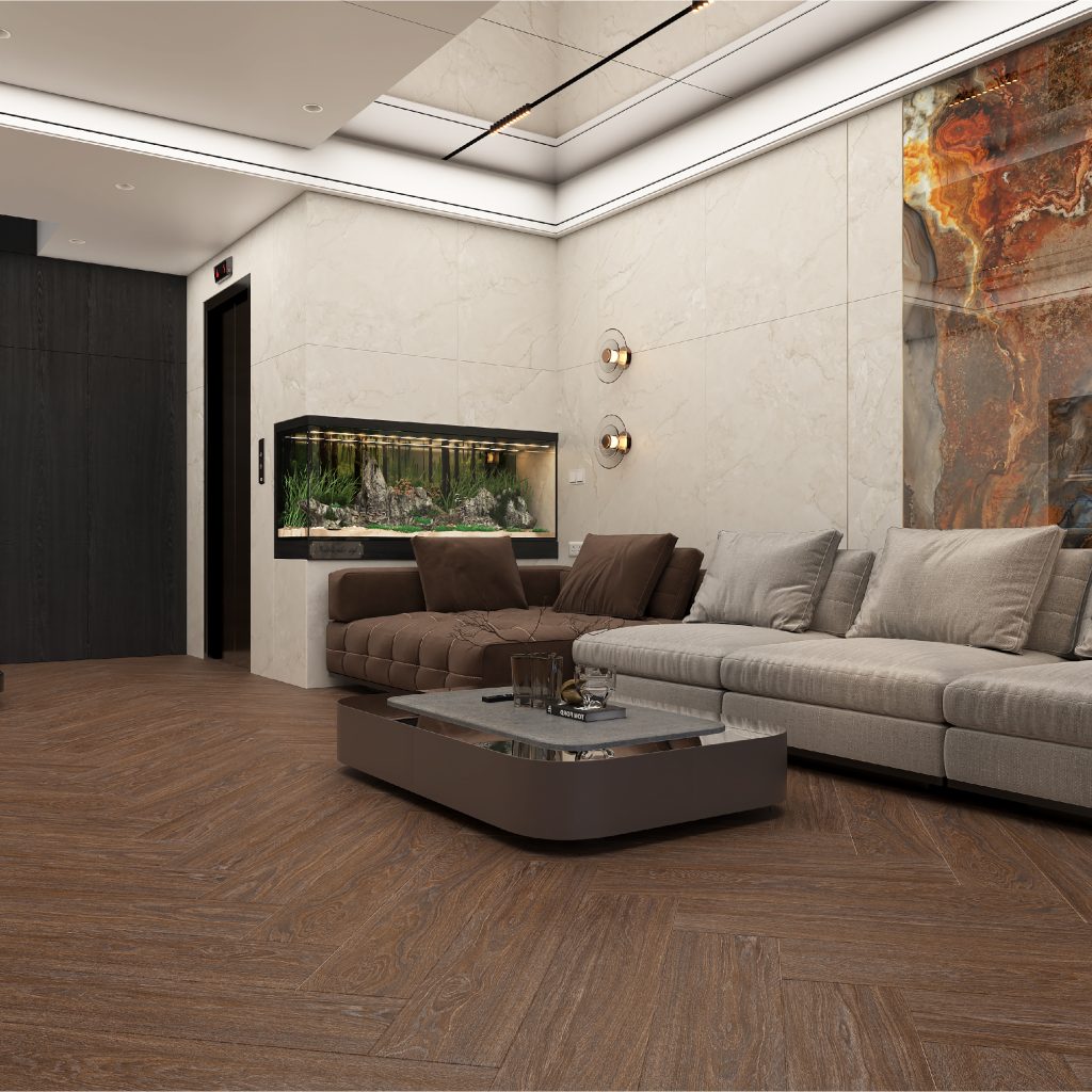 Gạch vân gỗ cho phòng khách ấm cúng 