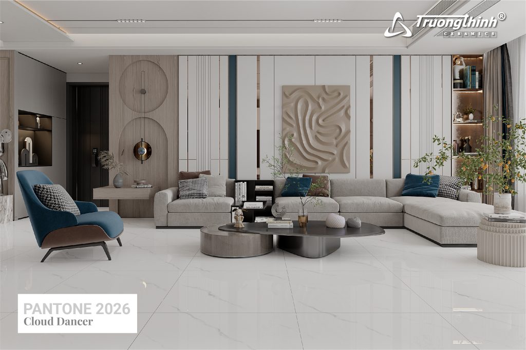 Phòng khách phối màu gạch theo Pantone 2026