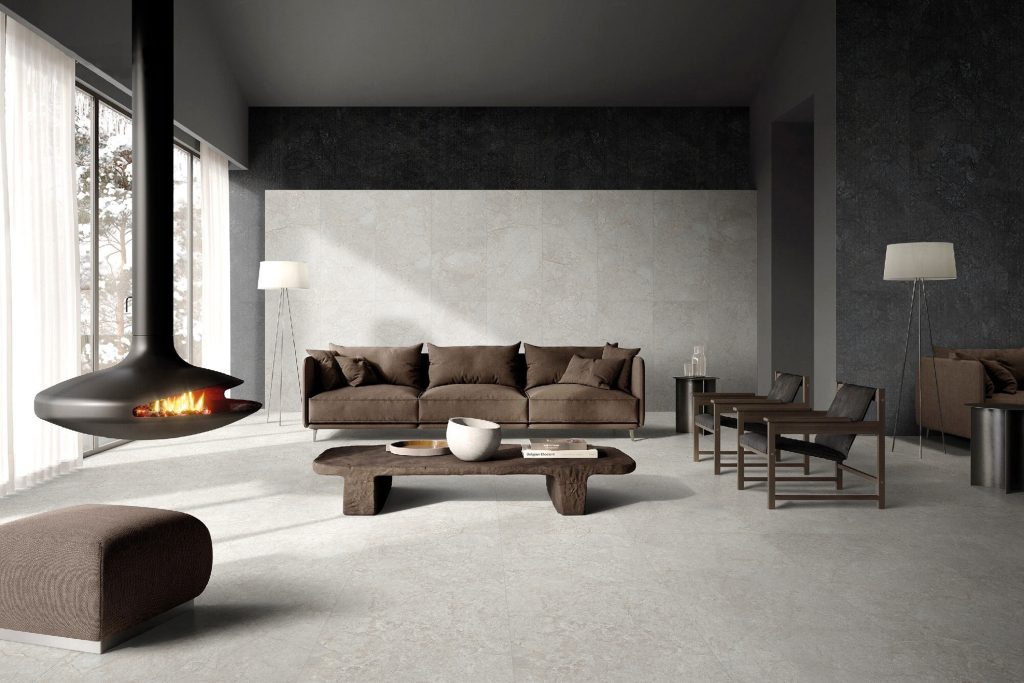 Phòng khách sử dụng kích thước gạch 60x120cm bề mặt mờ
